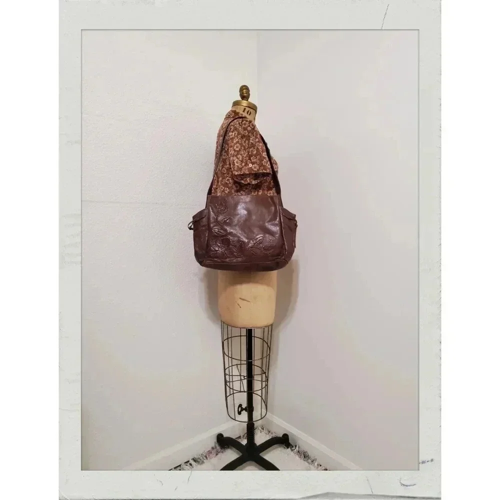 Francesco Biasia | Floral Woven Brown Genuine Leather Hobo Bag